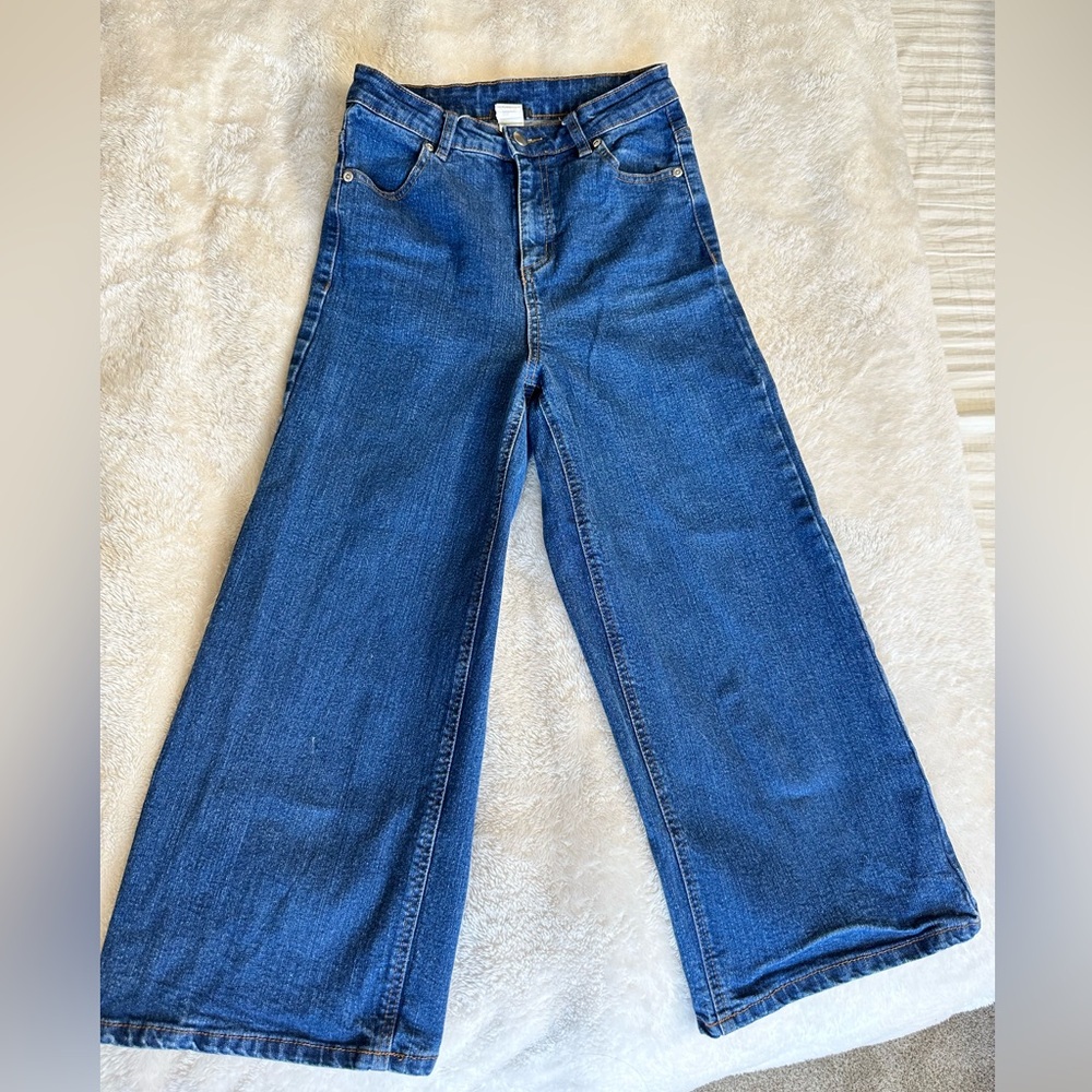 Dark Blue Cropped Flared Jeans